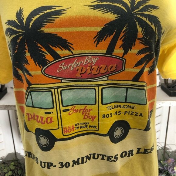 Stranger Things Surfer Boy Pizza Yellow Tee - Medium - Picture 7 of 9